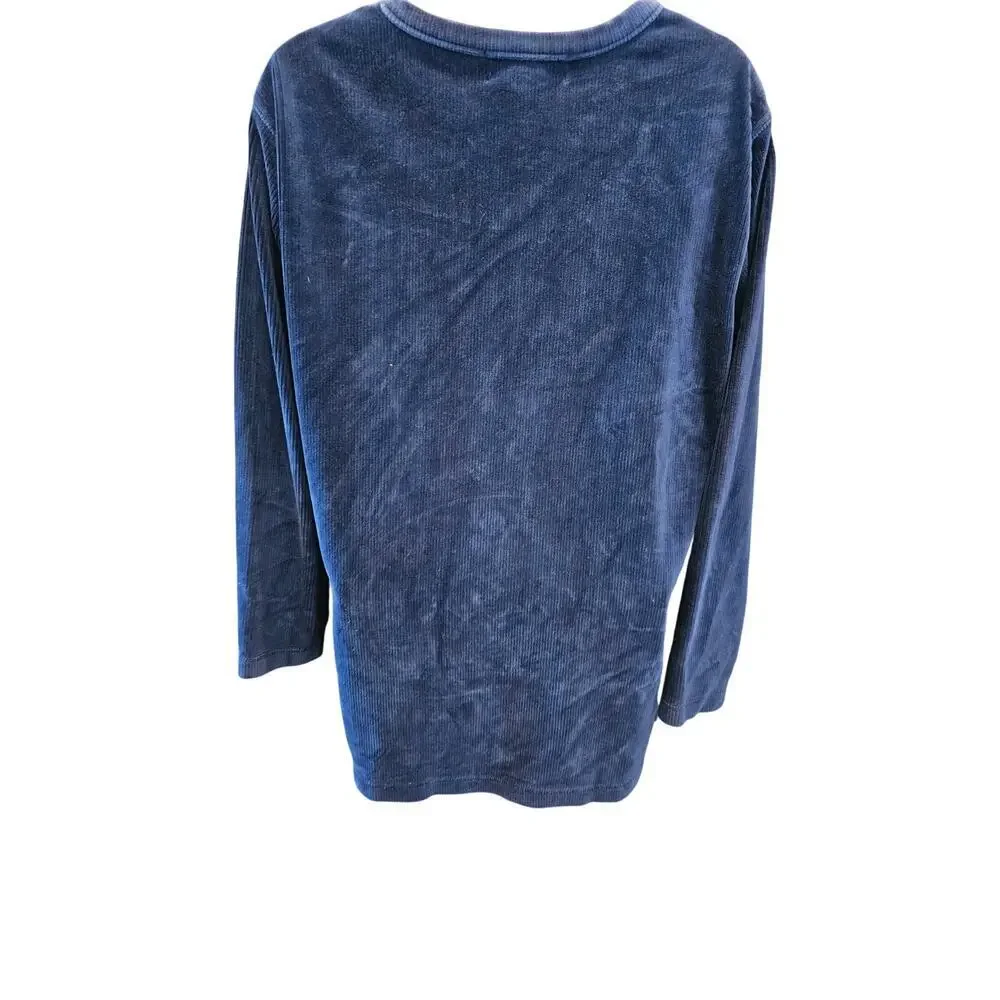 Vintage Jennifer Moore navy blue velour pocket lounge sweater comfy warm sz M +